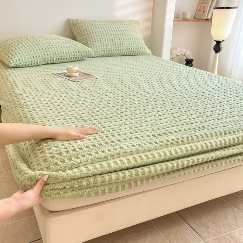 Drap-housse polaire à Texture gaufrée solide, protection de matelas chaud, simple, Double, drap de l