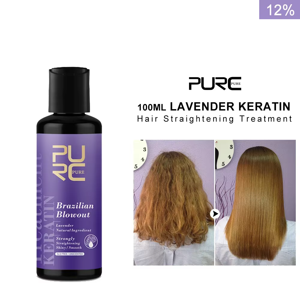 PURC – crème lissante pour cheveux bouclés, traitement lissant à la kératine brésilienne, lavande, 1