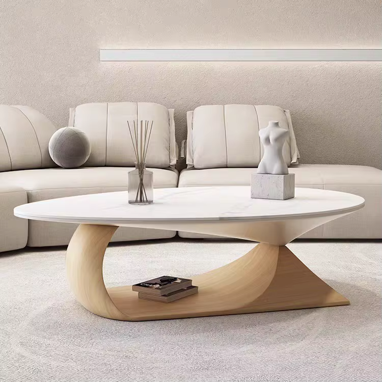 Table basse ovale en bois pour salon, design nordique, table basse pour magazines, blanc premium, Me