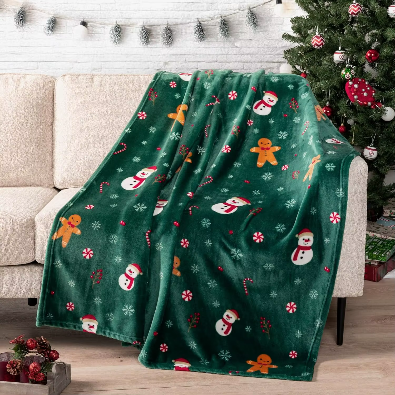 Couverture à thème de noël, 1 pièce, motif bonhomme de neige, couverture fine verte, cadeaux pour ca