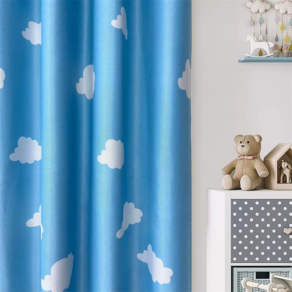 Rideaux de dessin animé bleus pour chambre d'enfants, imprimés de nuages, pour salon, chambre d'enfa
