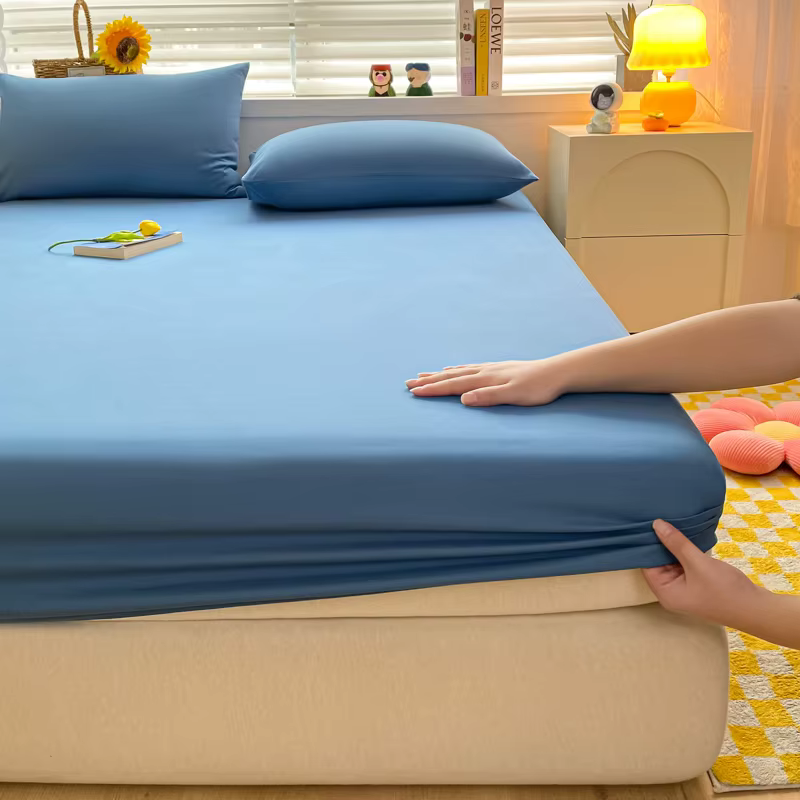 Drap-housse en coton doux avec bande élastique, housse de matelas de couleur unie pour lit simple, D