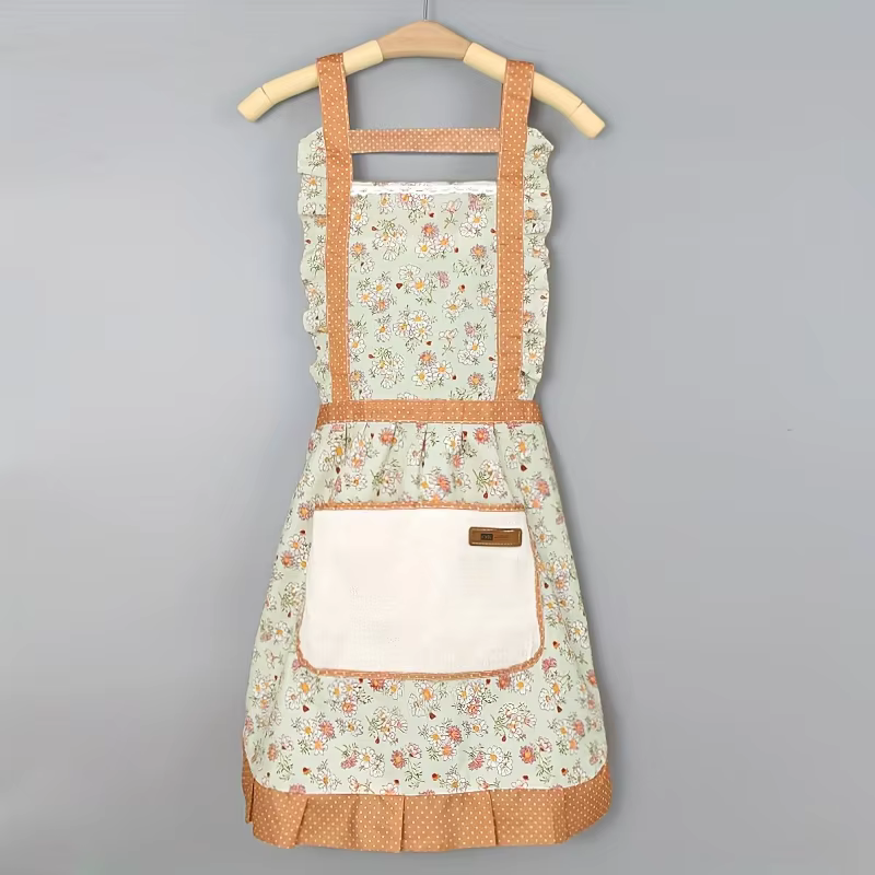 1 pièce de tablier rétro à volants floraux avec décoration de cuisine de Style rustique, doux et acc