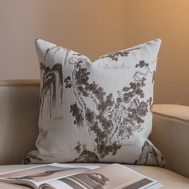 Housse de coussin de canapé de salon haut de gamme en chenille texturée, jacquard géométrique, taie 