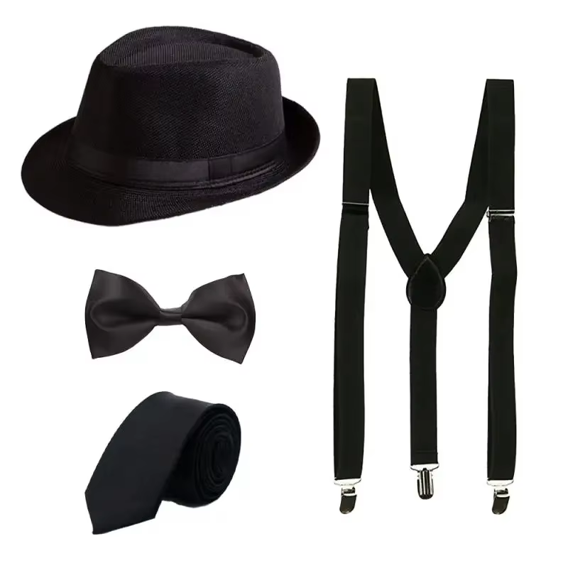 Accessoires de Costume Gatsby des années 1920 pour hommes, chapeau de Jazz noir avec nœud papillon e