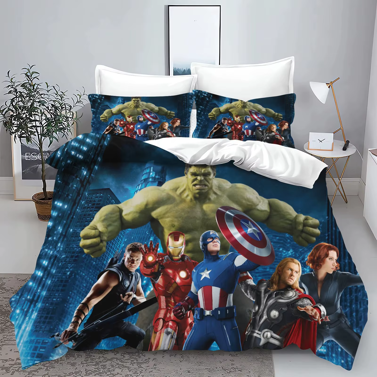 Ensemble de literie avec housse de couette et taie d'oreiller The Avengers Hero, décoration de chamb