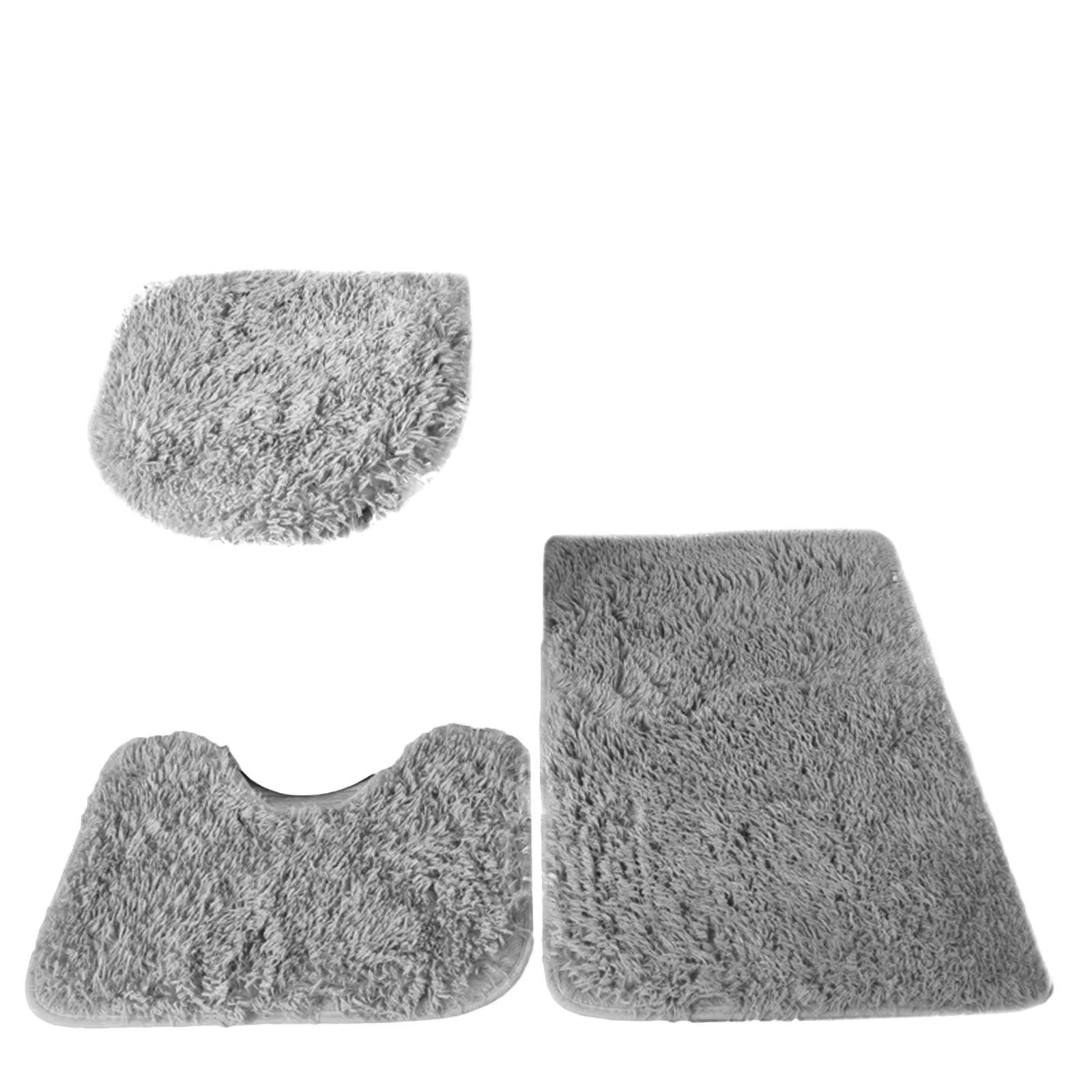 Ensemble de tapis de salle de bain de couleur unie, poils moelleux, tapis de bain, couvercle de toil