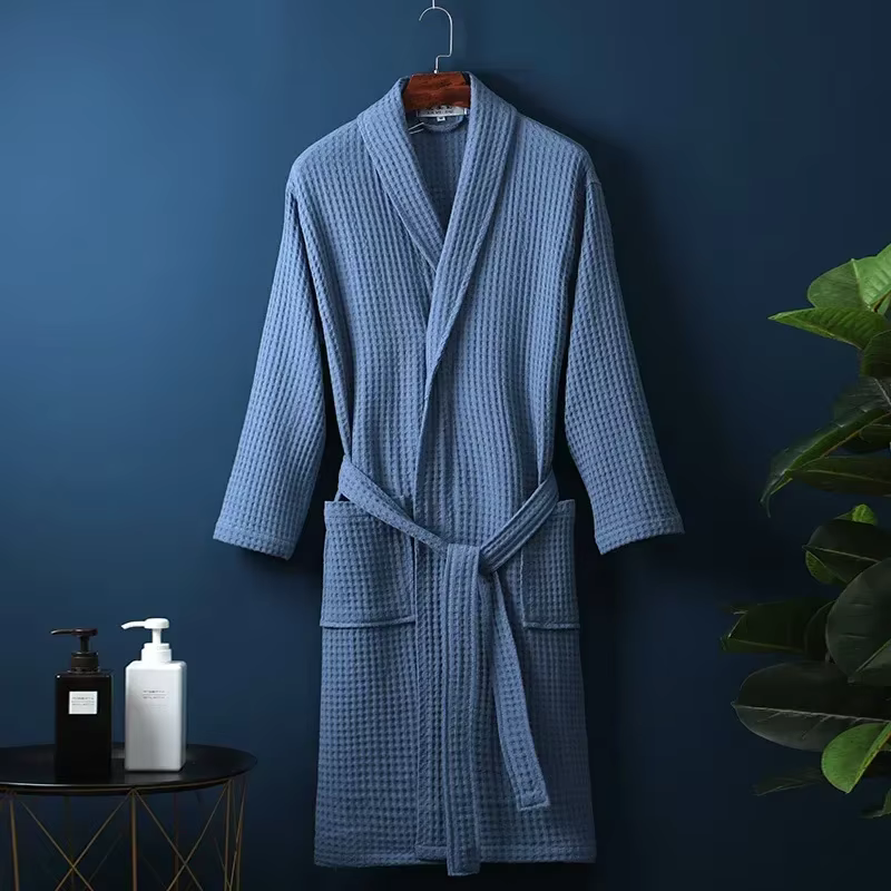 Robe en coton éponge pour printemps et été, Robe du matin fine, peignoir gaufré à manches longues, s