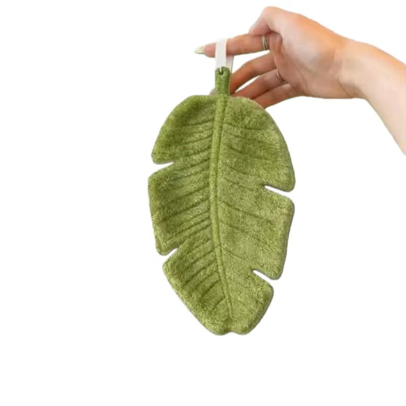 (HB05) Serviette à main créative et mignonne en forme de feuille de plante, épaisse et absorbante, e