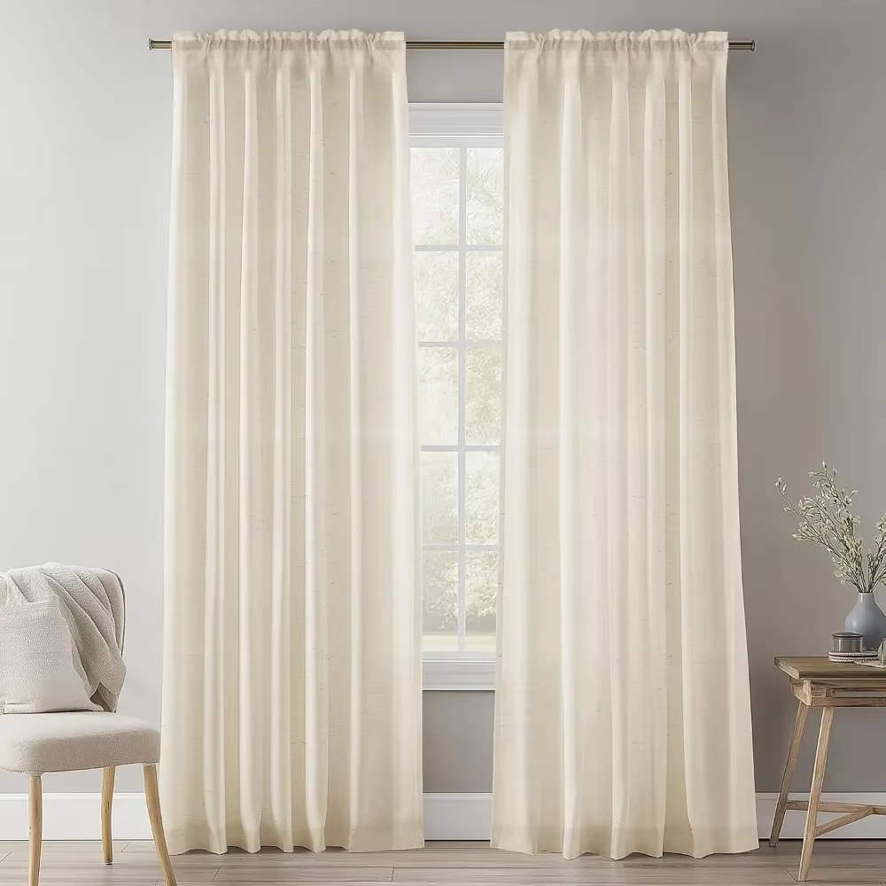 Rideau Tyys en lin naturel, 132cm, filet de chute, fenêtre filtrante de la lumière, stores transpare