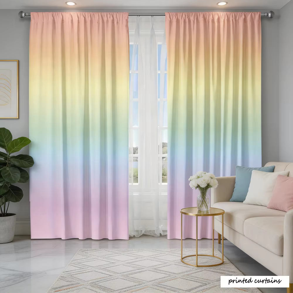 Ensemble de 2 rideaux en tissu, imprimés rayures arc-en-ciel, isolants et occultants pour chambre à 