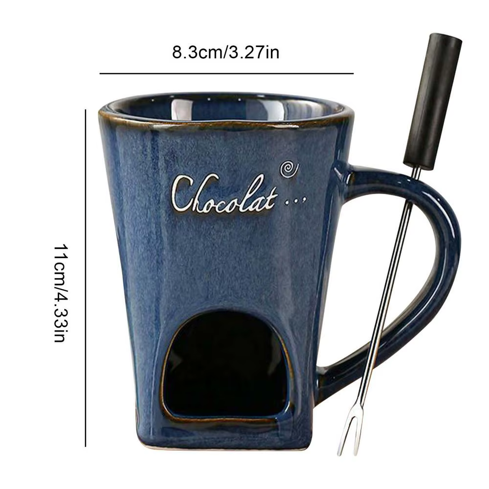 Ensemble de Fondue au chocolat 130ml, Pot de fusion en céramique avec 6 fourchettes, Kit de trempage