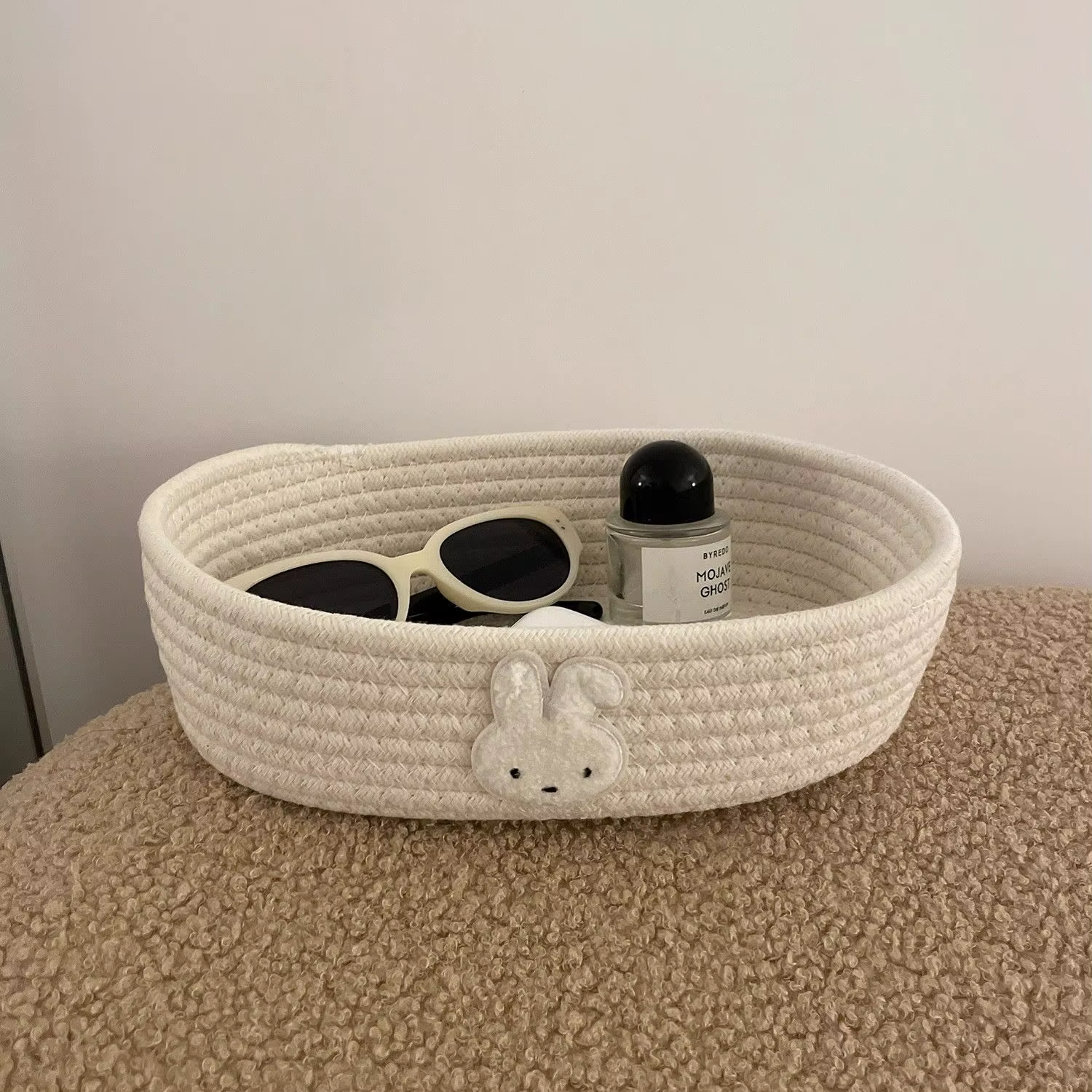 Panier tressé Miffy style Ins en forme de lapin, organiseur de maquillage, rangement de bureau pour 