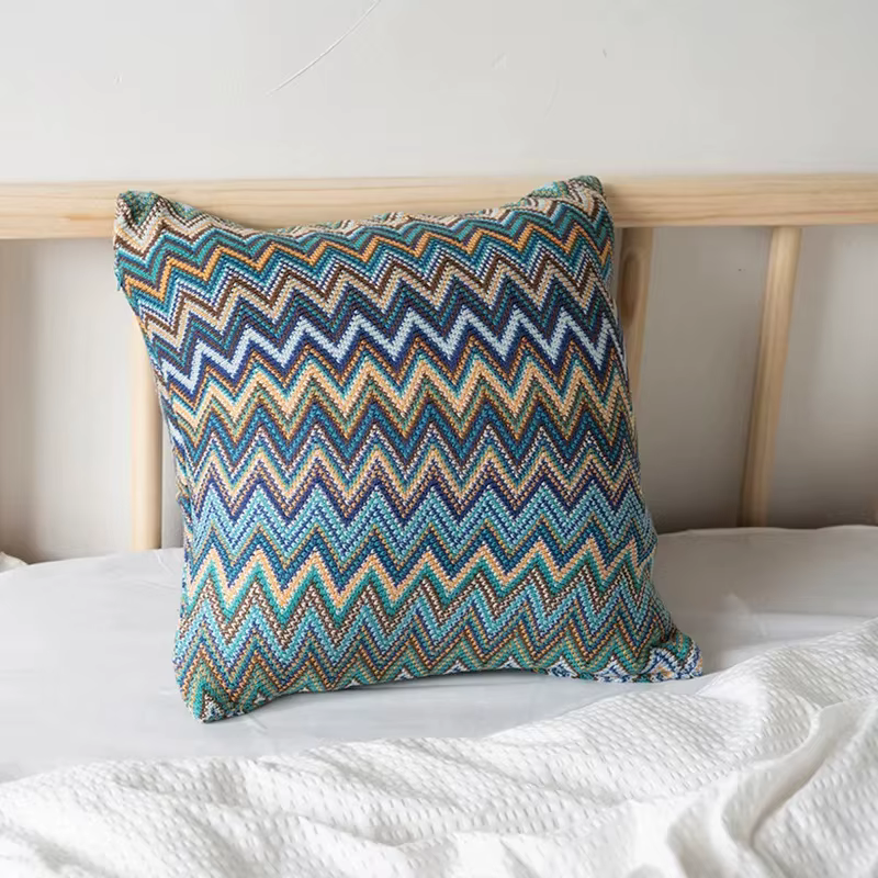 Housse de coussin tricotée style bohémien, taie d'oreiller à rayures douces, 45cm x 45cm, pour la dé