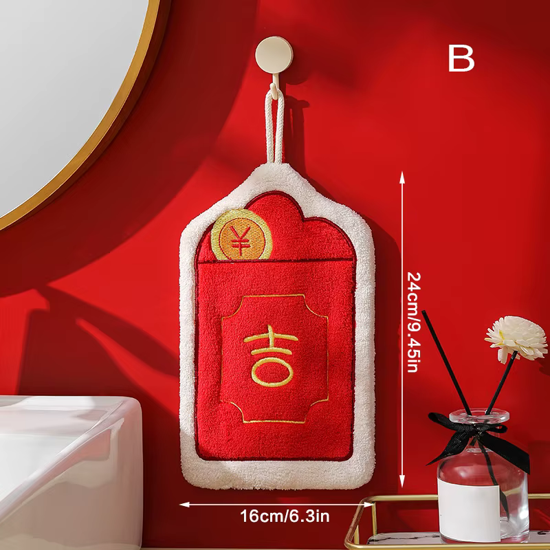 Serviette en forme d'enveloppe rouge du Nouvel An chinois, avec boucle de suspension, serviettes en 