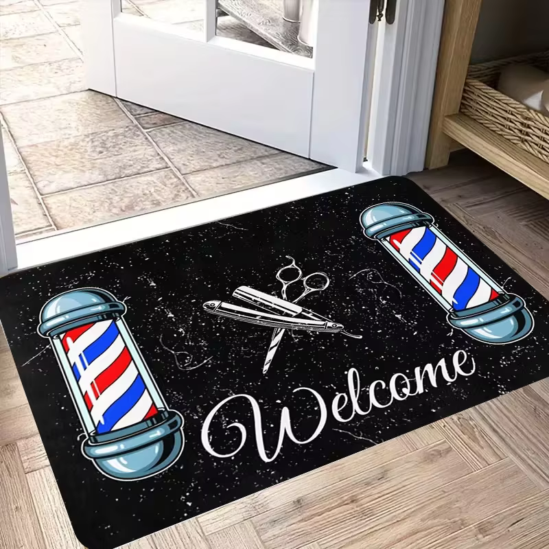 Tapis de bienvenue vintage pour salon de coiffure, idéal pour la décoration commerciale des entrées 