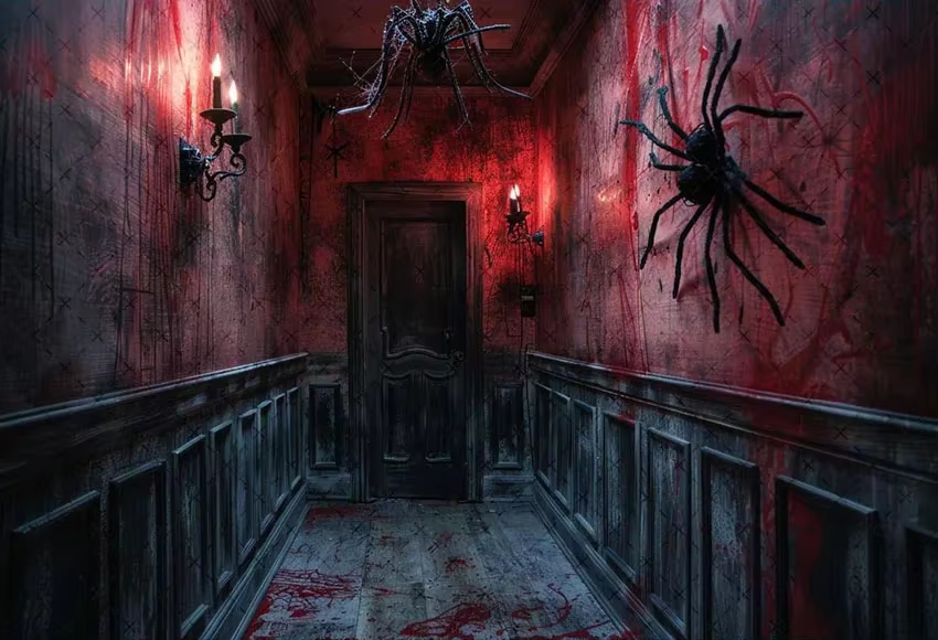 Arrière-plan de photographie pour salle d'halloween, maison de sorcière effrayante, décor de Portrai