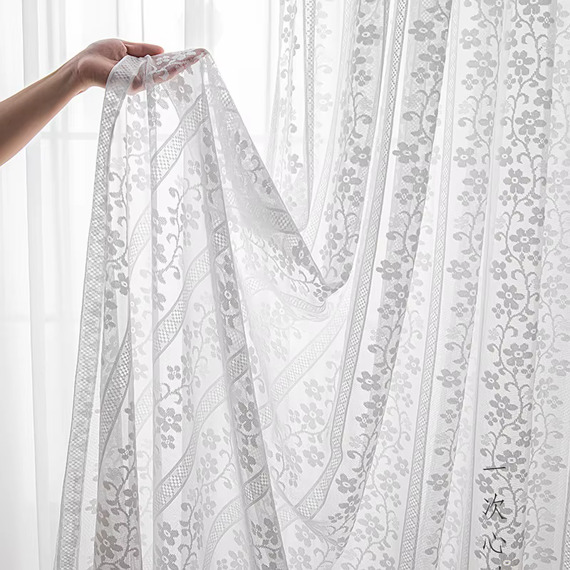 Rideau en Tulle et dentelle à fleurs blanches, pour fenêtre, porte coulissante, lumière de cuisine, 