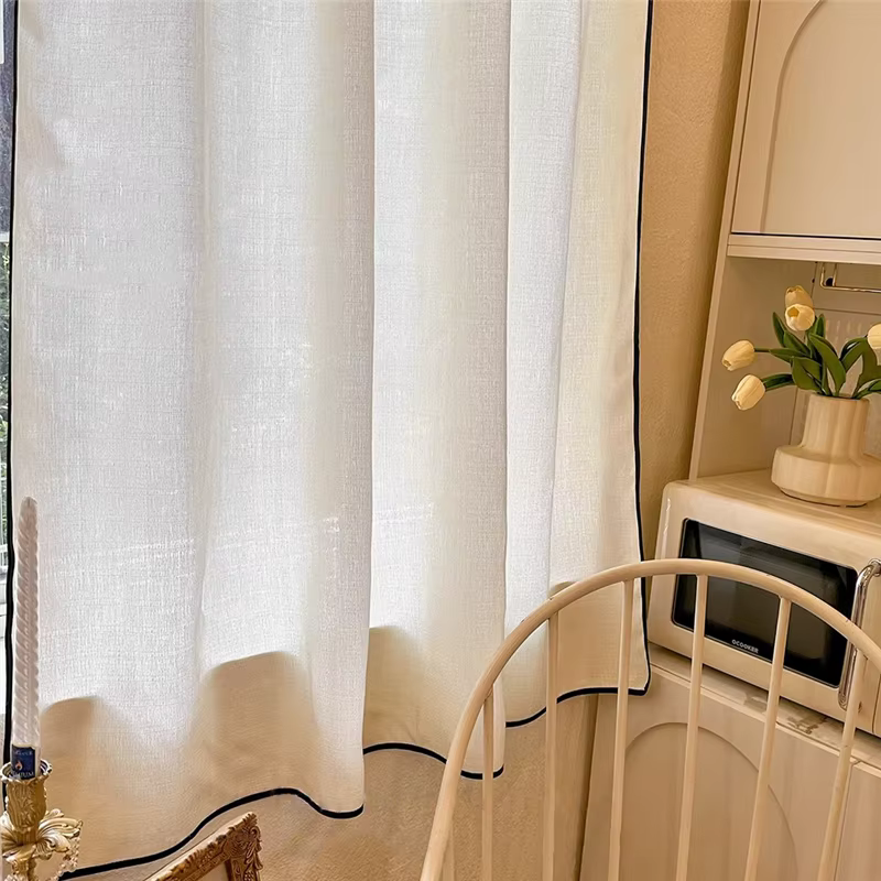 Rideau semi-transparent à ourlet avec cantonnière courte, français, romantique, crème, beige, noir, 