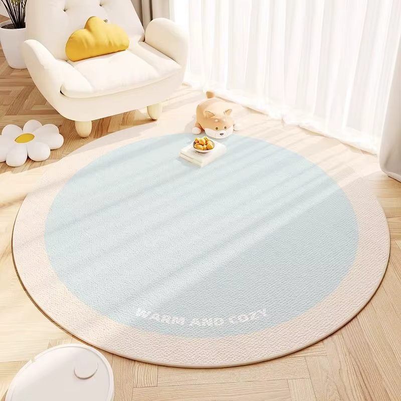 Tapis rond imprimé chaud et confortable, bord Beige marron, tapis de sol doux pour pépinière, salon,