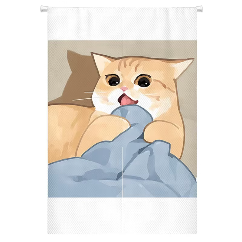 VIKAMA Rideau de porte à motif de chat de style japonais, rideau de séparation pour entrée de cuisin