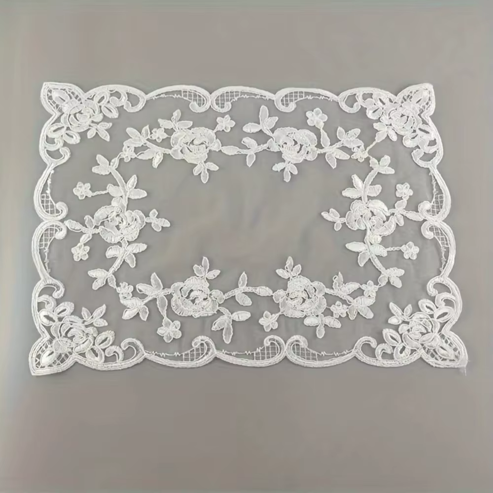Nouveau set de table rectangulaire en dentelle de polyester, style rétro français, brodé, décoratif,