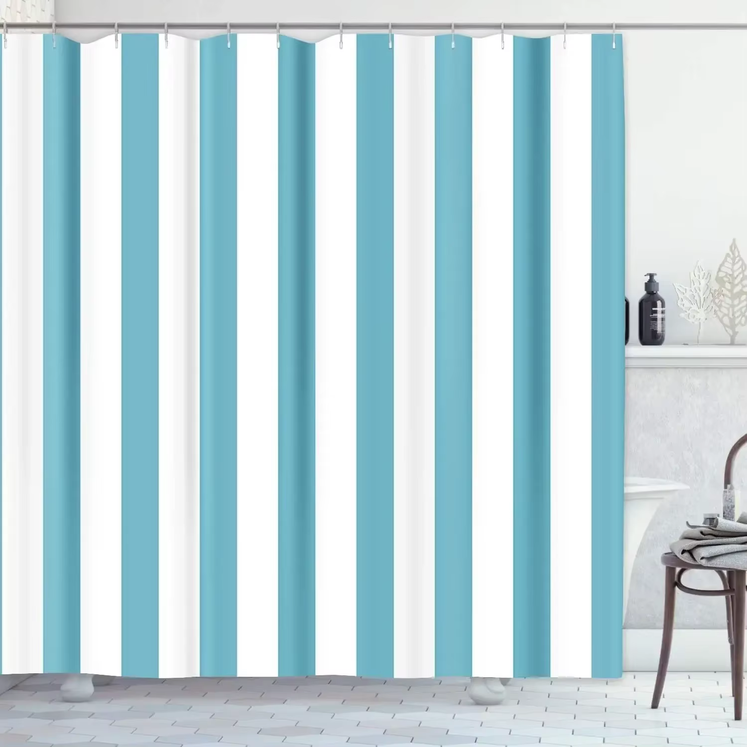 Rideau de douche rayé, blanc coloré, mode moderne minimaliste, tissu imprimé en Polyester, accessoir
