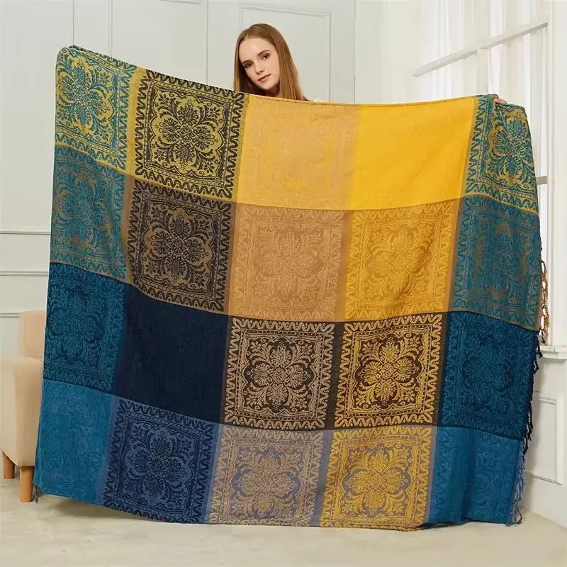 Grande couverture à carreaux Boho romantique bohème Chenille jeter Jacquard Gaint housse de canapé P