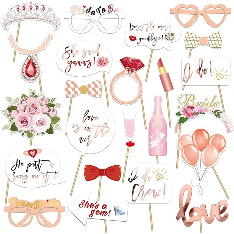 23 accessoires de photomaton pour future mariée et équipe de la mariée, décoration de fête de mariag