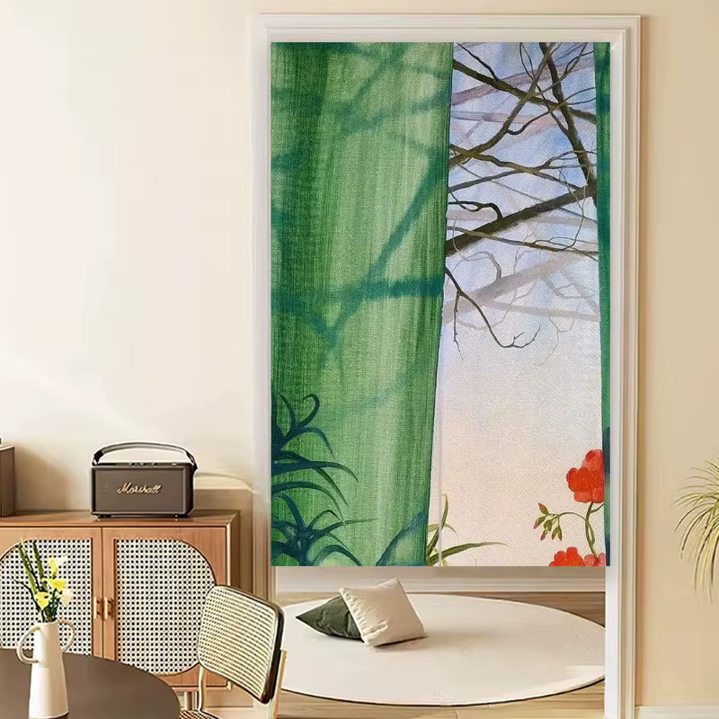 Rideau demi-porte scandinave VIKAMA, rideau court minimaliste à blocs de couleur pour la décoration 