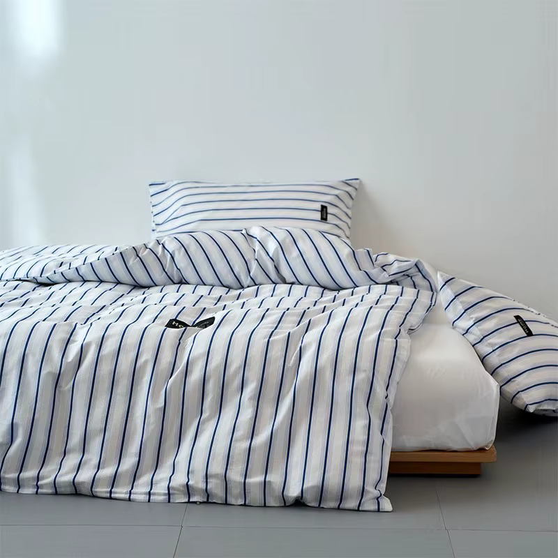Parure de lit rayée 100 % coton japonais, ensemble simple et doux pour la peau, comprenant une houss
