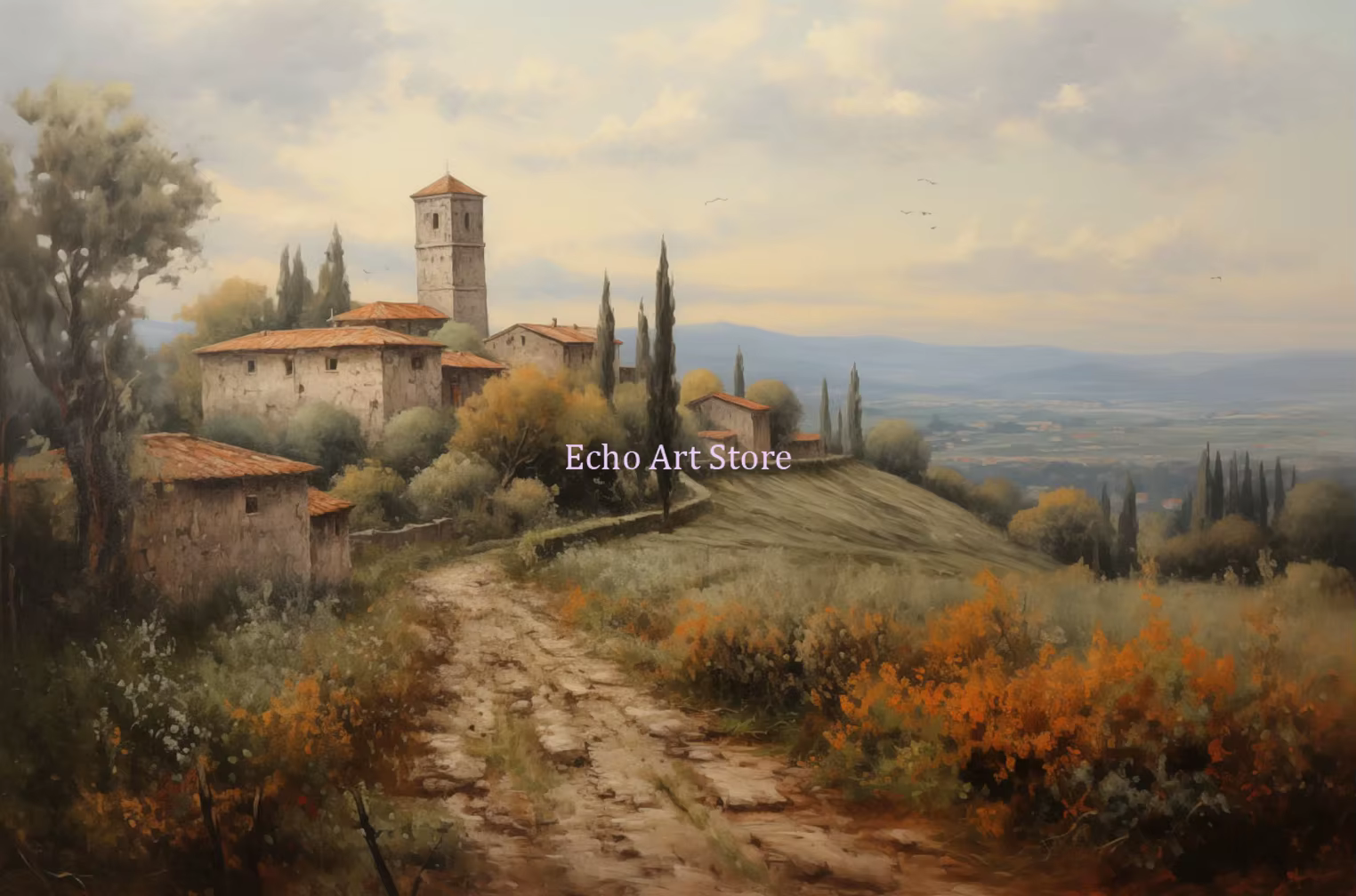 AZNM Affiche et impression sur toile, art mural vintage rustique, paysage de Provence, lavande, vill
