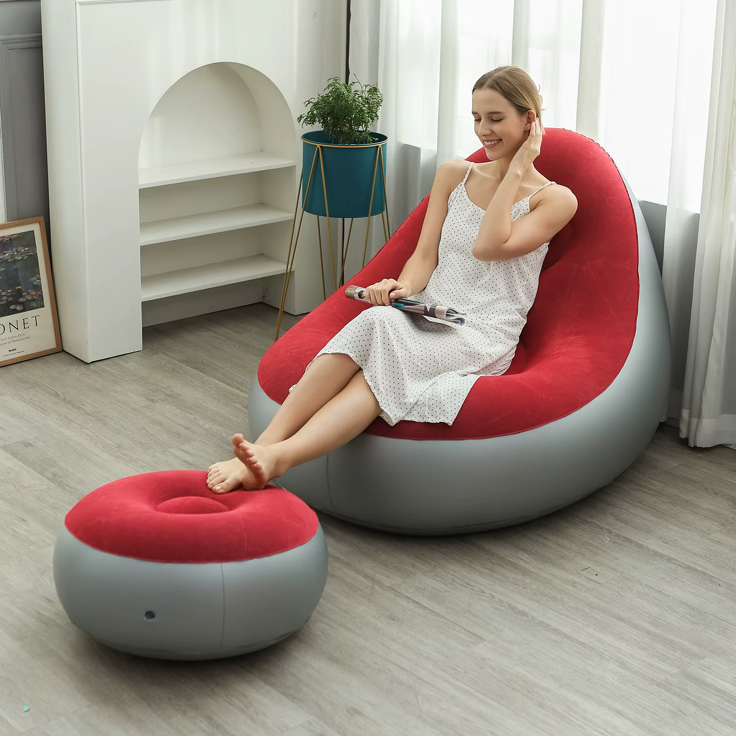 Chaise longue gonflable pour adultes, canapé paresseux Portable pliable avec tabouret, canapé d'air 