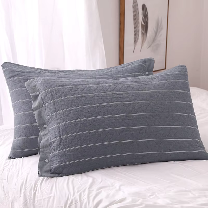 Taie d'Oreiller en Gaze de Coton Pur, à Rayures, 3 Couches, Épaisse, Douce et Respirante, 1 Paire