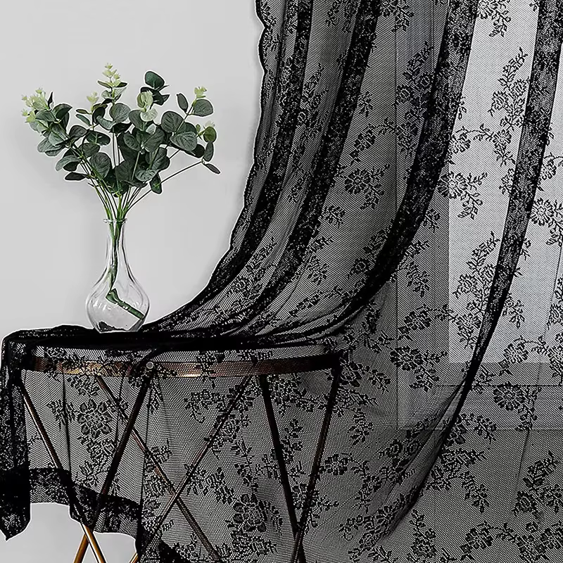 Rideaux en dentelle florale noire de style rétro pour salons, chambres à coucher et décorations de f