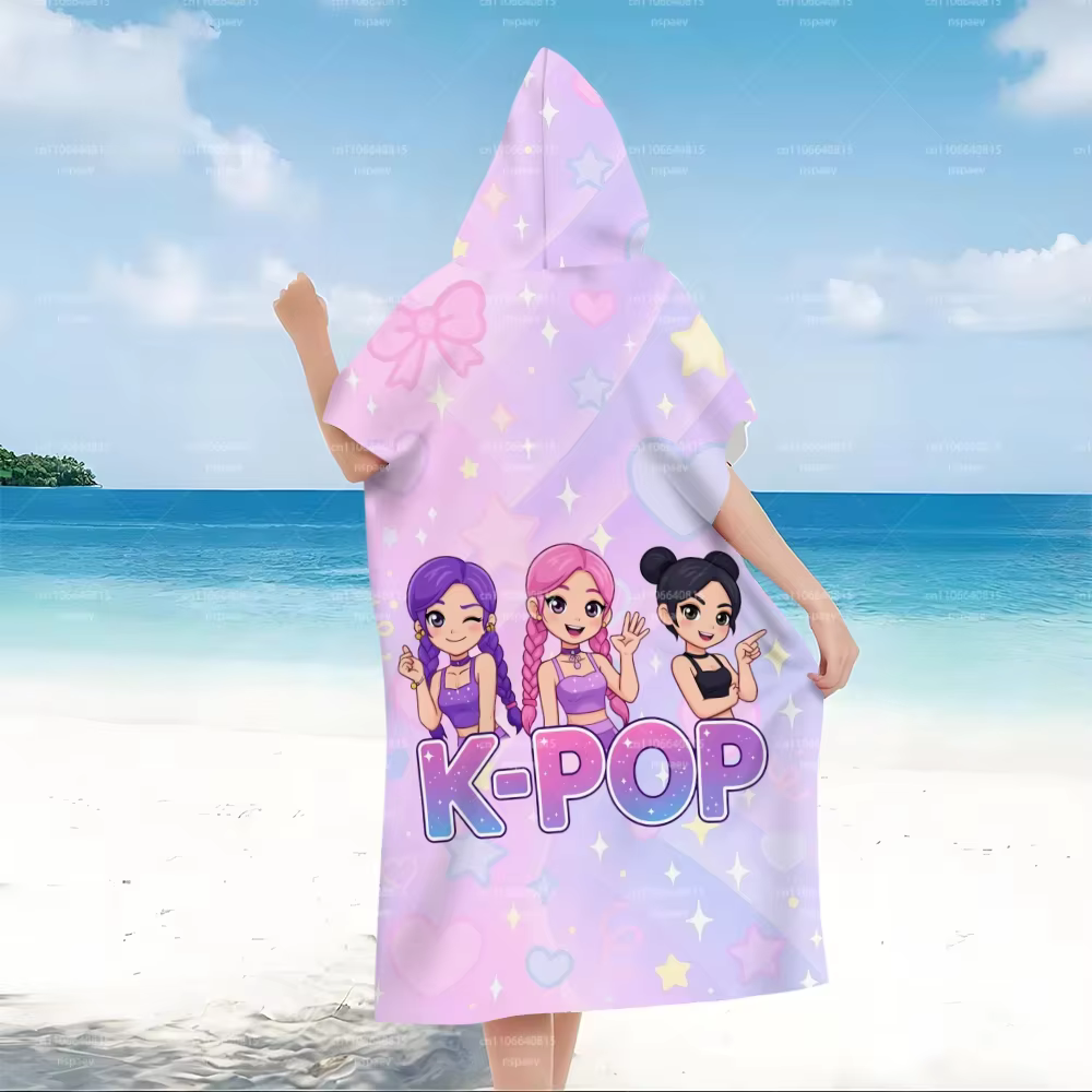 1 pièce Poncho à capuche K-Pop Idol en microfibre à séchage rapide, imprimé 2D simple face, pour enf