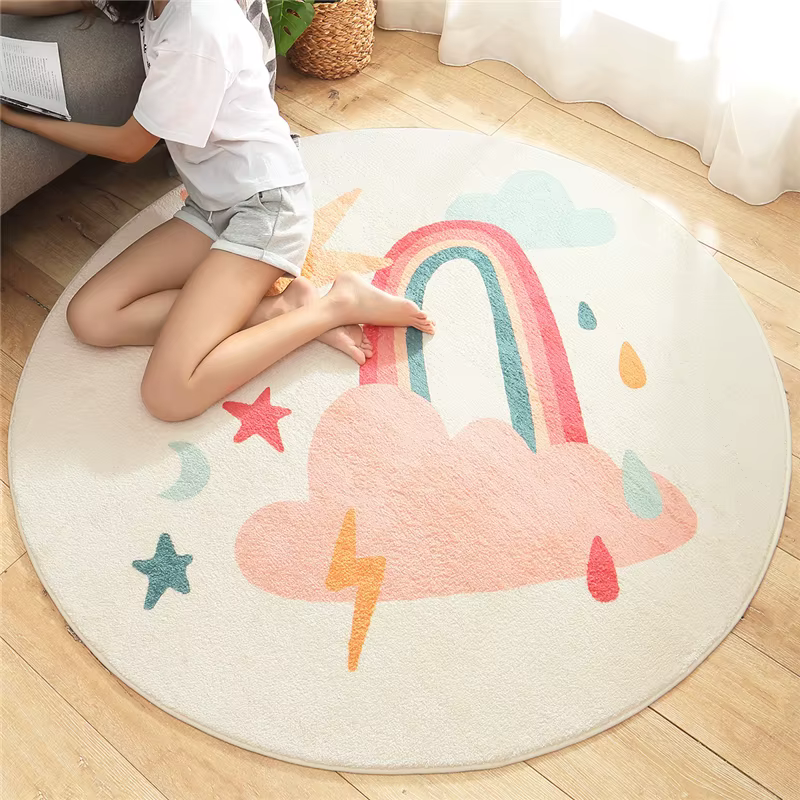 Tapis rond antidérapant en cachemire d'agneau imprimé dessin animé pour salon, chambre à coucher, ta