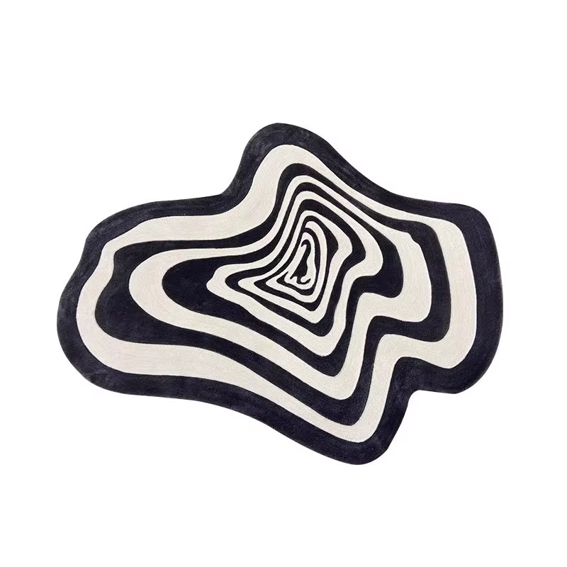 VIKAMA – tapis ligne noir et blanc pour salon, Table basse, côté salle de bain, décor chaud d'hiver 