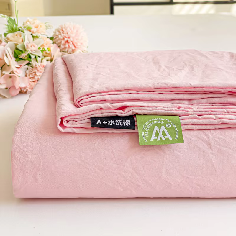 Drap plat en coton lavé pour lit Double, drap-housse uni de couleur unie, drap plat simple/Queen/Kin