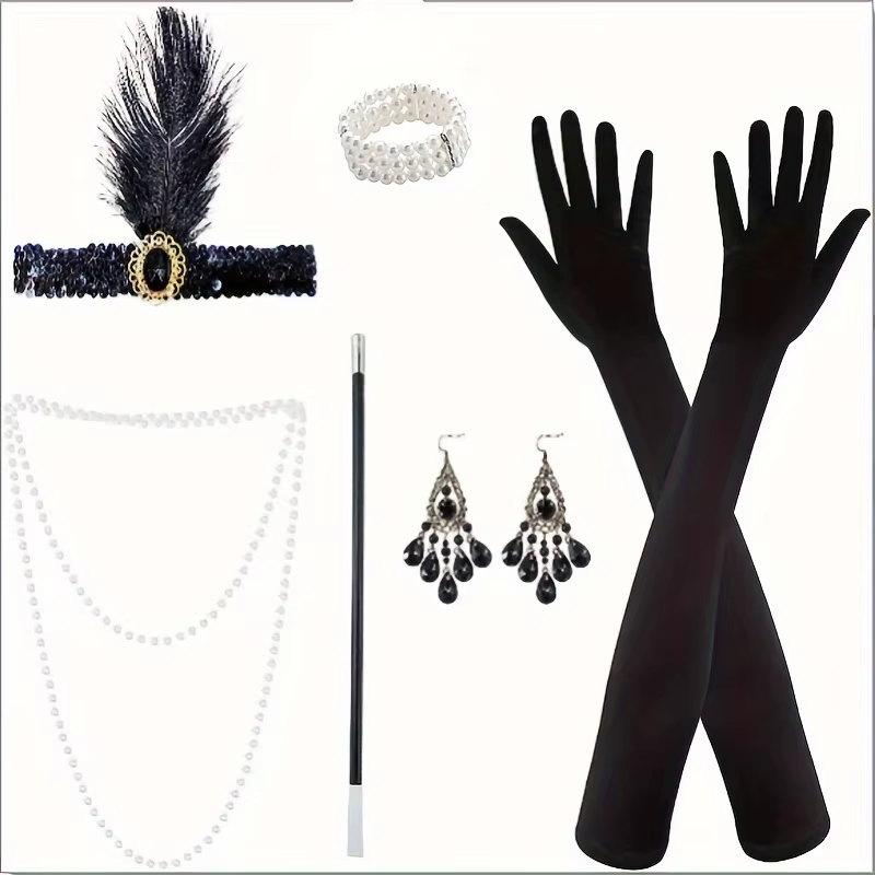 Ensemble d'accessoires à clapet pour femmes des années 1920, bandeau Gatsby rugissant des années 20,