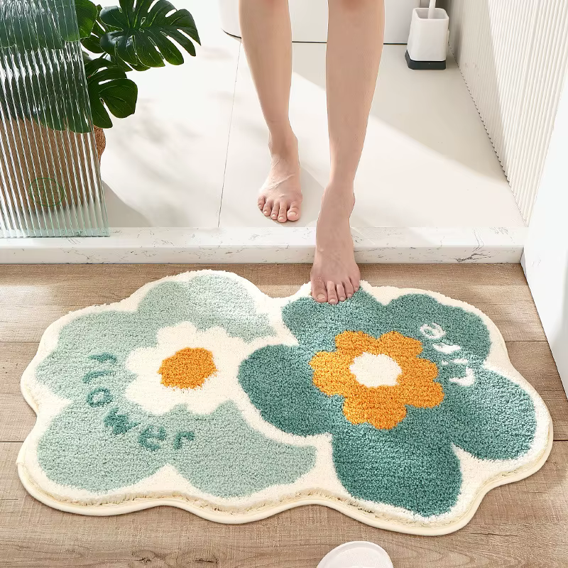 Inyahome Farmhouse Tapis de bain Tapis de sol Tapis de bain de forme florale Tapis moderne antidérap