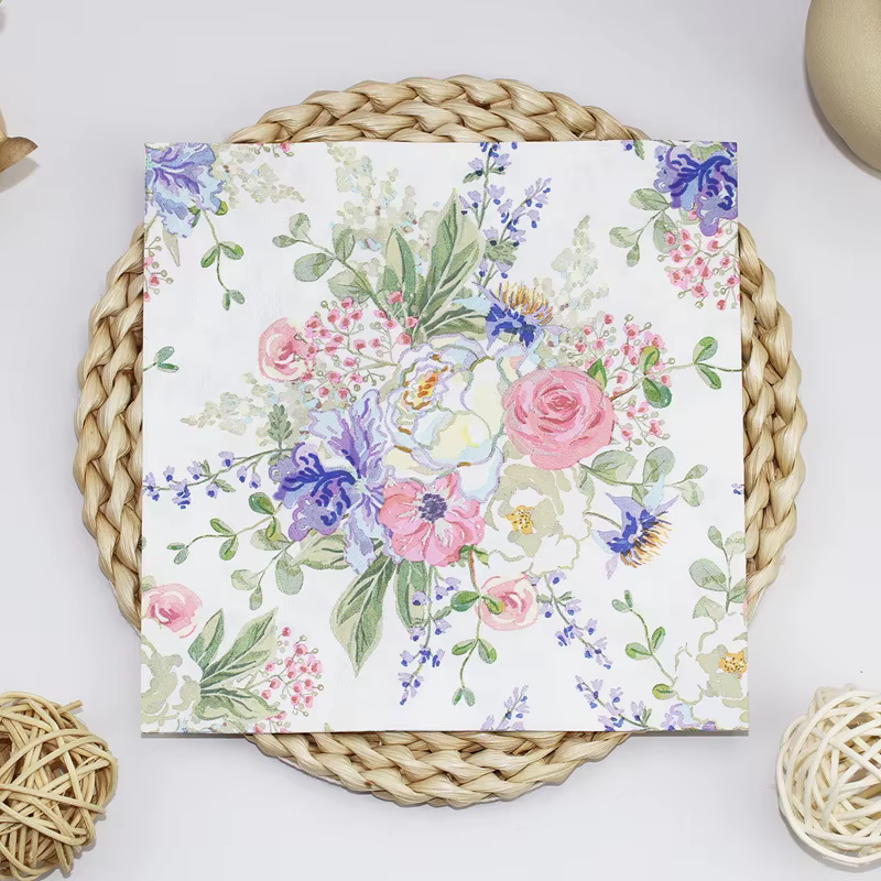 Serviettes florales pour salle à manger, 10/20 pièces, serviettes en papier élégantes à fleurs de pr