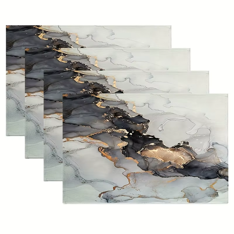 Napperons en Polyester pour Table à manger, napperon rectangulaire en marbre noir doré, belle mode, 