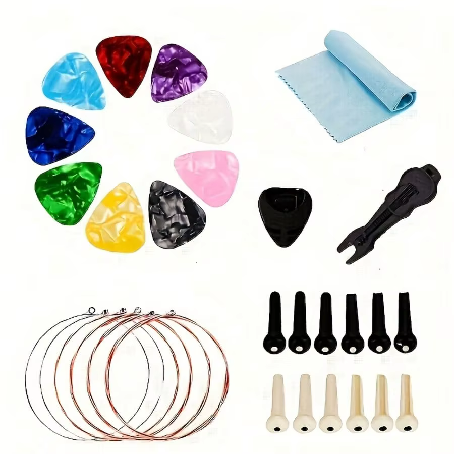 Kits d'accessoires de guitare, plectres, capodastre, accordeur, cordes de guitare, pont en os, selle