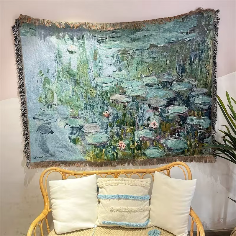 Monet peinture à l'huile Lotus couvertures pour lit artistique rétro décoration de la maison tapisse