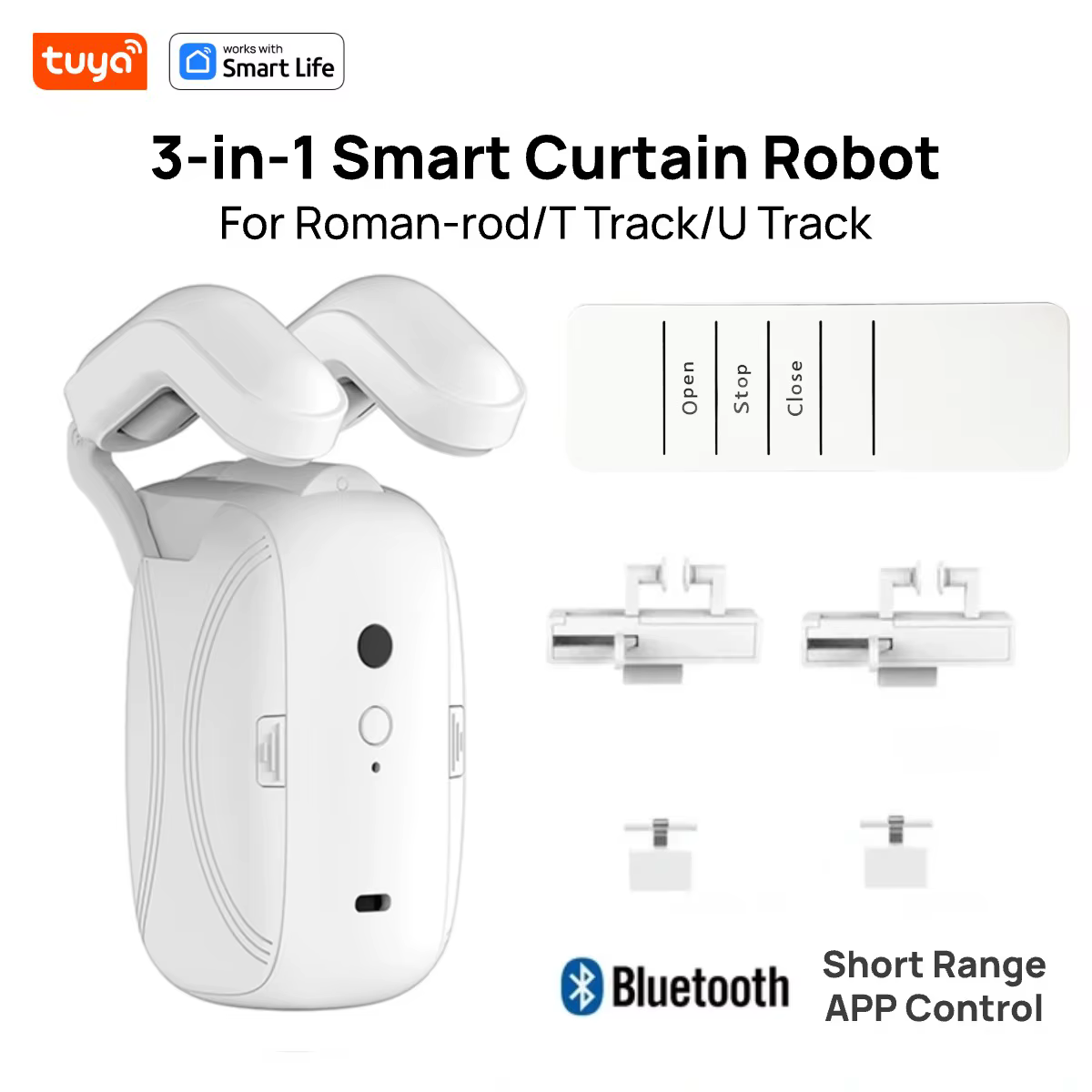 Moteur de rideau intelligent Tuya 3-en-1 Wi-Fi, contrôle à distance via l'application Tuya, programm