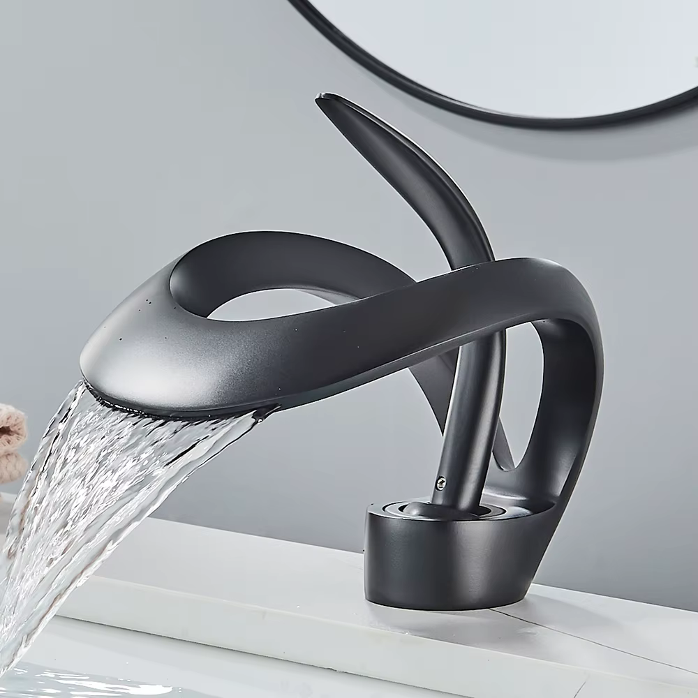 Rozin robinet de lavabo noir de luxe, mitigeur de cascade de salle de bains gris, montage sur pont e