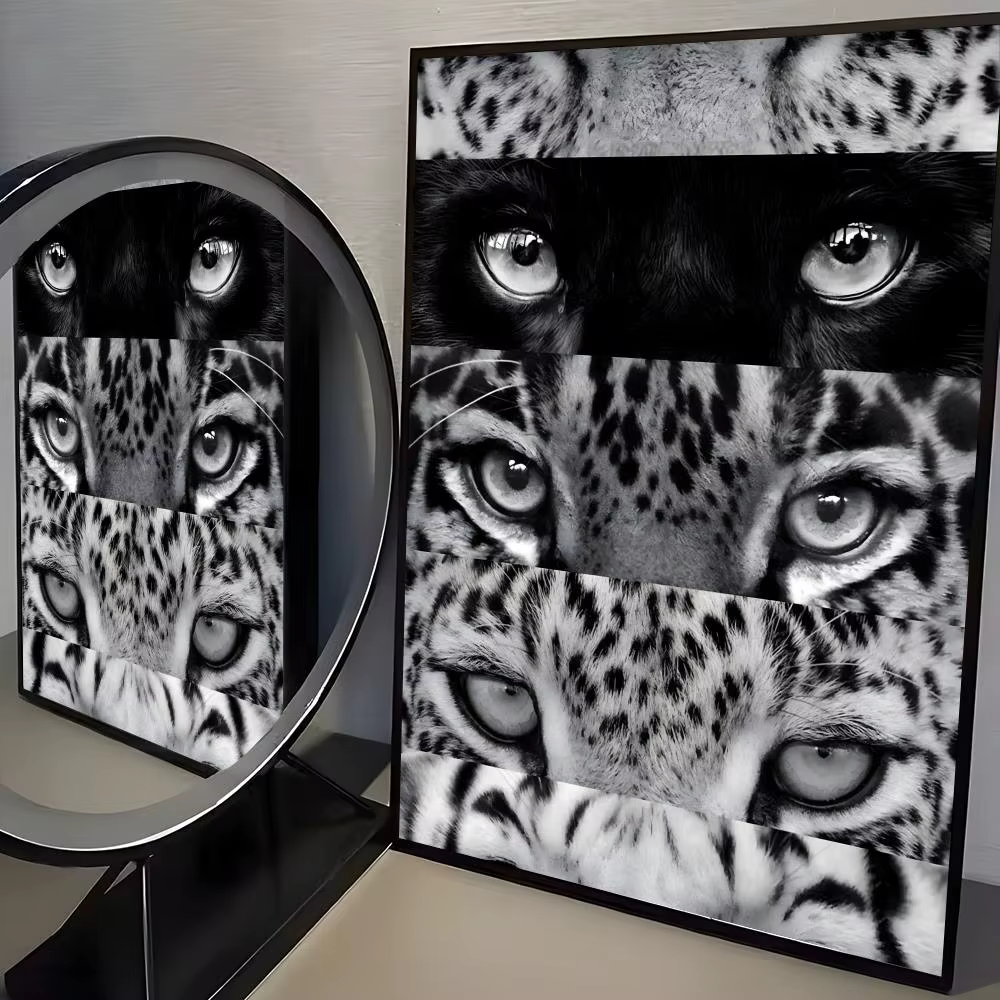 Affiche Léopard Noir et Blanc de Luxe, Art HD Autocollant Mural Imperméable pour Décoration Esthétiq