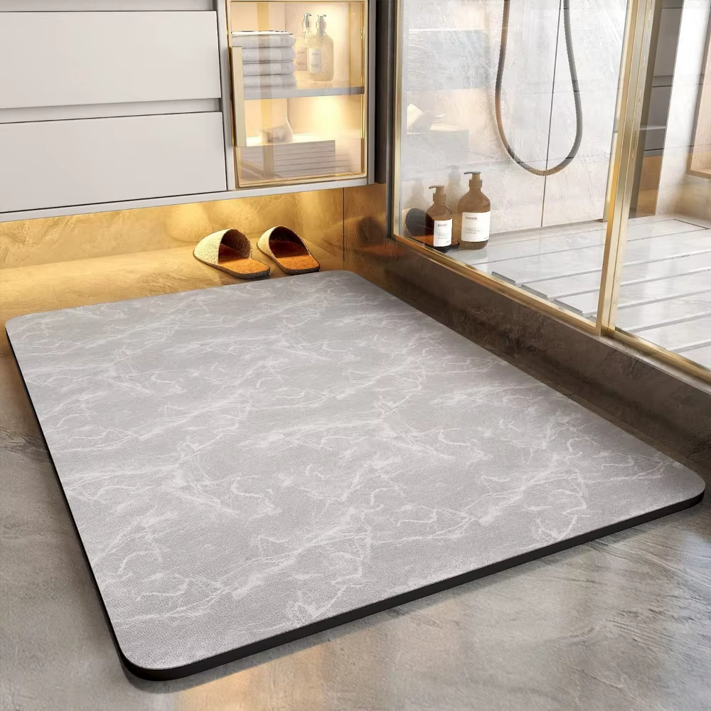 Tapis de salle de bain absorbant en terre de diatomée avec motif pierre, antidérapant, séchage rapid