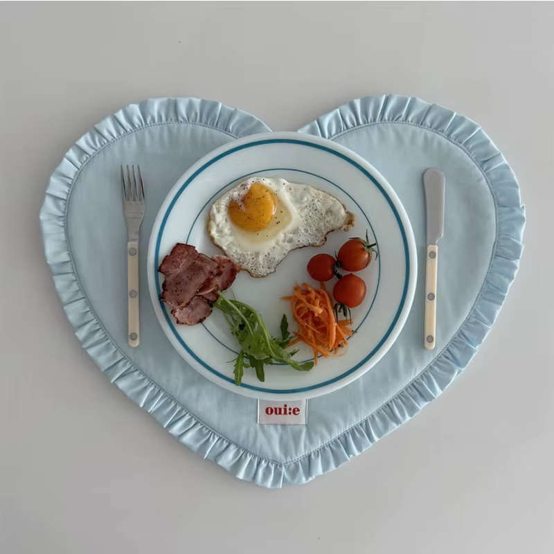 Napperons de table 42x32cm, style coréen à carreaux, en forme de cœur, pour table à manger, dessous 